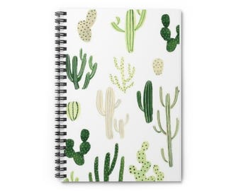 Green Cactus Pattern Spiral Notebook | Ruled