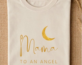 Camiseta "Mamá a un ángel" con colores reconfortantes, camiseta conmemorativa para el duelo y la pérdida, regalo del Día de la Madre, camiseta unisex teñida, concienciación sobre la pérdida de un hijo.