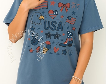 Camisa retro de EE. UU. con estilo Comfort Colors®, camisa del 4 de julio, camisa patriótica para mujer, camiseta con lazo de EE. UU., camisa de chica americana, camisa del 4 de julio