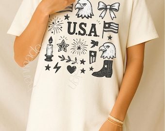 Camisa retro de EE. UU. con estilo Comfort Colors®, camisa del 4 de julio, camisa patriótica para mujer, camiseta con lazo de EE. UU., camisa de chica americana, camisa del 4 de julio