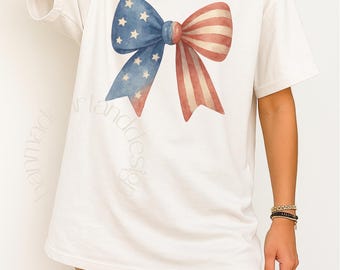 Camiseta Comfort Colors® 4 de Julho, camiseta patriótica, camiseta com bandeira americana, camisa vermelha, branca e azul, camisa com laço dos EUA, camiseta Coquette, feminina 4 de julho