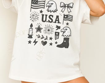 Camisa retro de EE. UU. con estilo Comfort Colors®, camisa del 4 de julio, camisa patriótica para mujer, camiseta con lazo de EE. UU., camisa de chica americana, camisa del 4 de julio