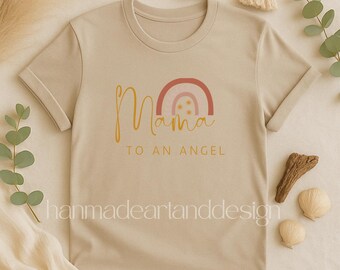 Camiseta "Mamá a un ángel" con colores reconfortantes, camiseta conmemorativa para el duelo y la pérdida, regalo del Día de la Madre, camiseta unisex teñida, concienciación sobre la pérdida de un hijo.