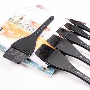 Flat Shape Black Wooden Handle Squirrel Mixed Hair Professional Watercolour Painting Artist Brush Supplies Tool 202F