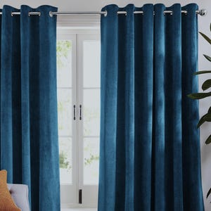 Luxury Deep Navy Blue Velvet Curtains – Extra Long & Thick Thermal Drapes for Living Room or Bedroom, Modern Grommet Top, Custom Made