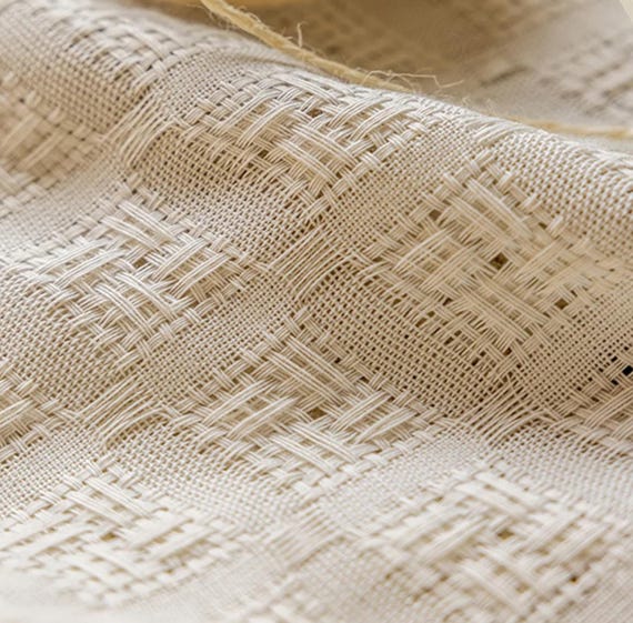 Natural Weaving Sheer Curtains – Textured Check Pattern, Cotton Blend Light Filtering Drapes