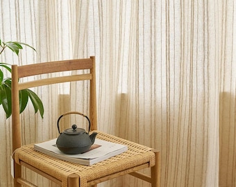 Natural Striped Linen Sheer Curtain – Light Filtering Contemporary Window Drape