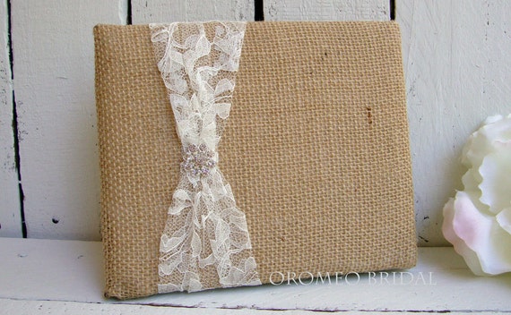 Items similar to Rustic Burlap and Lace Wedding Guest Book ...