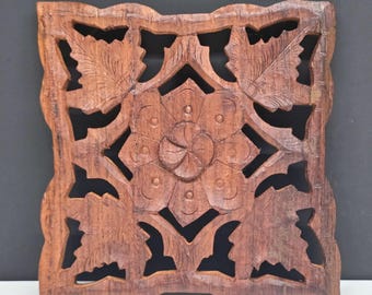 Vintage Carved Teak Wooden Trivet