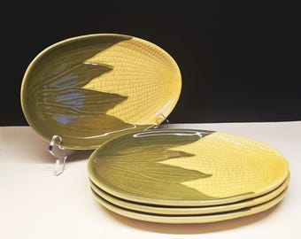 1940's Shawnee Pottery Corn King Plates, Set of 4, Country Kitchen Farmhouse Kitchen