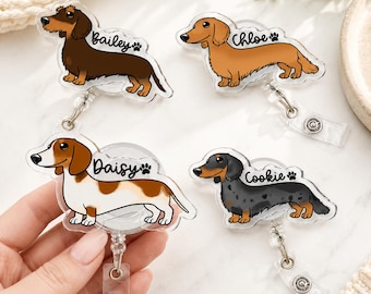 Personalized Acrylic Dachshund Badge Reel: Dachshund Nurse ID Holder, Dachshund Lovers Gift, Dog Owners Gift, Pet Lovers Gift