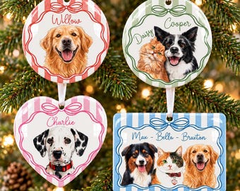Personalized Striped Portrait From Pet Photo Ornament,  Custom Pet Photo Ornament, Memorial Dog Gift, Dog Owner Gift, Loss of Pet Gift