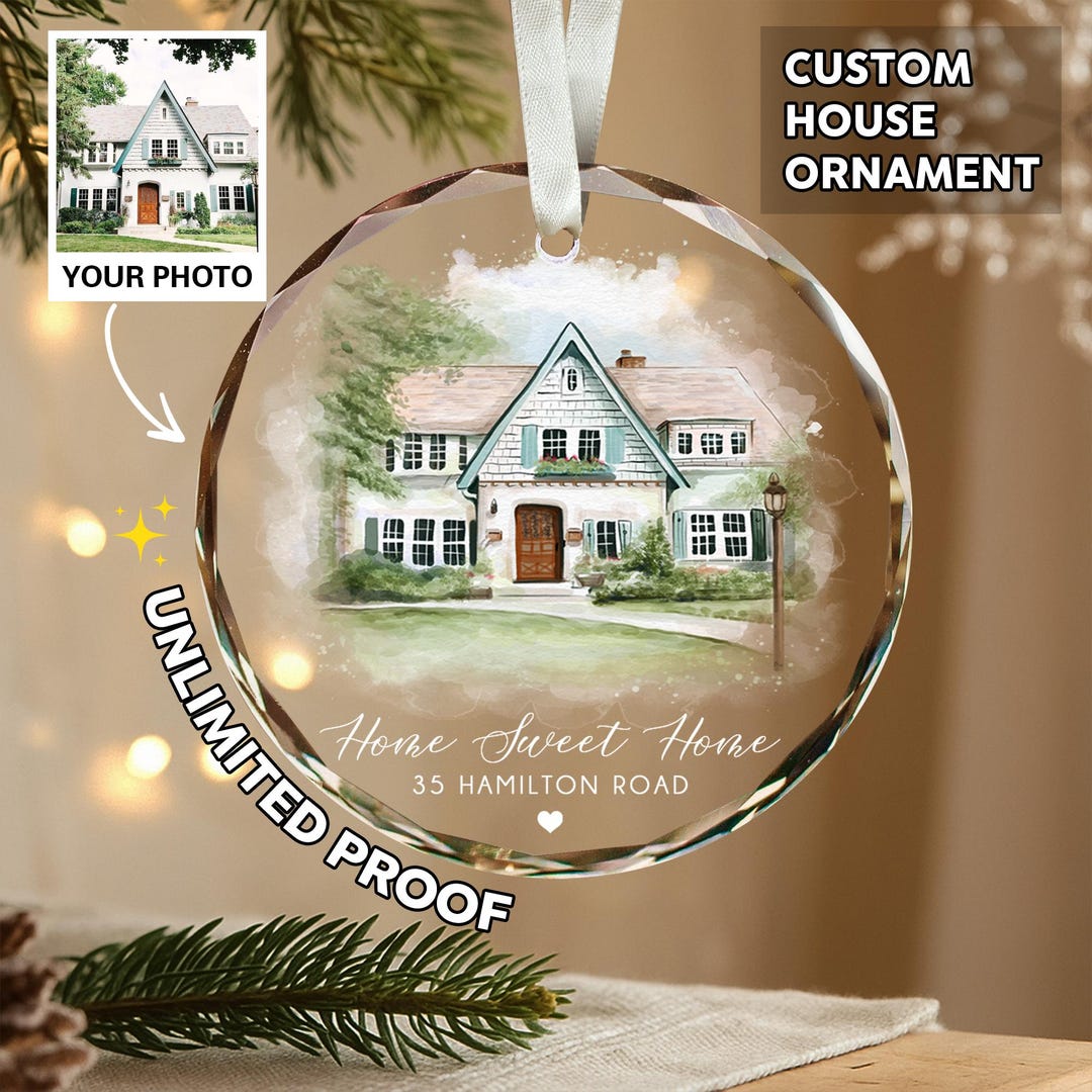 Personalized House Portrait Glass Ornament - New Home Gift Keepsake - Etsy