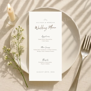 Printed Simple Elegant Wedding Menu, Personalized Wedding Menu Card, Reception Menu, Printed Menu Card for Wedding, Bridal Shower Menu,WM003