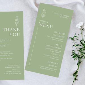 Personalized Wedding Menu with Name Place Card, Printed Menu Card, Custom Guest Names, Menu & Colors, Bridal Shower Thank You Card, WM002