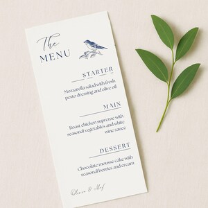 Minimalist Wedding Menu, Custom Wedding Dinner Menu, Bird Line Art Menu Card, Elegant Reception Menu, Printed Menu Card,WM006