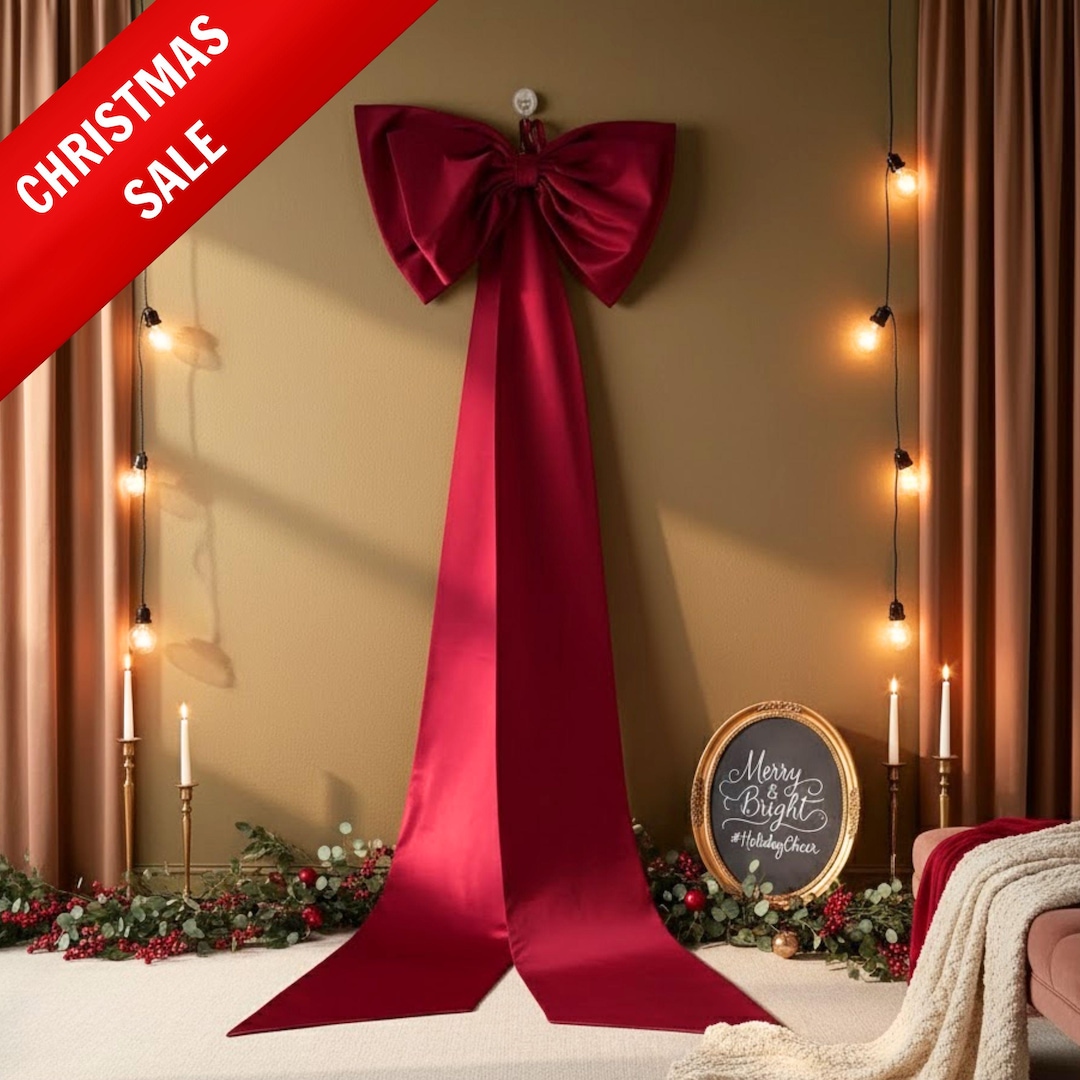 Extra Large Deep Red Satin Bow – Oversized Christmas Tree Topper, Big ...