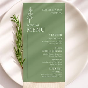 Personalized Wedding Menu with Name Place Card, Printed Menu Card, Custom Guest Names, Menu & Colors, Bridal Shower Thank You Card, WM002