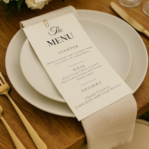 Wedding Menu with Thank You Card and Place Card, Printed Menu Card, Custom Guest Names, Menu & Colors, Bridal Shower Thank You Card, WM001