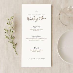 Custom Printed Wedding Menus, Printed Simple Elegant Wedding Menu, Reception Menu, Printed Menu Card for Wedding, Bridal Shower Menu,WM003