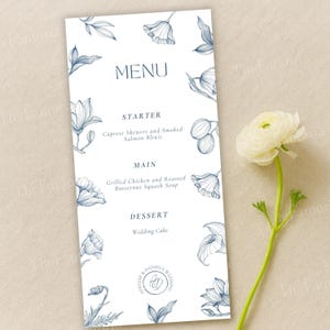 Elegant Wedding Menu Card, Minimalist Floral Wedding Menu, DL Size Wedding Menu, Reception Menu, Printed Menu Card, Bridal Shower Menu,WM004