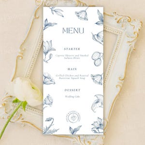 Minimalist Wedding Menu, Botanical Line Art Menu Card, Printed Wedding Menu Card, Personalized Menu, Reception Menu,Bridal Shower Menu,WM004