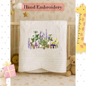 Embroidered Floral Baby Blanket, Lavender Flower Baby Quilt, Baby Blanket, Heirloom Keepsake, Heirloom Baby Quilt, Baby Shower Gift #2