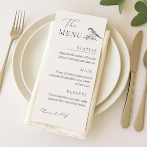 Elegant Wedding Menu Card, Minimalist Bird Illustration Menu, Personalized Dinner Menu, Modern DL Wedding Stationery,Printed Menu Card,WM006