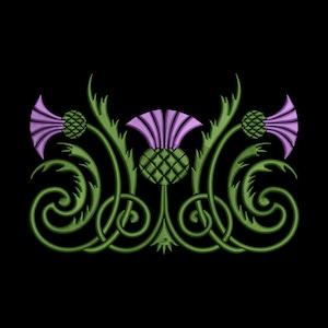 Elegant Floral Thistle Embroidery Pattern, Scotland Emblem Line Work, Instant Download