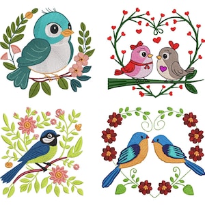Floral Birds Machine Embroidery Design Bundle (Digital Download)