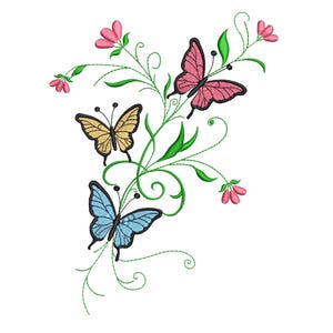Broderidesign med fjärilsblomma: Nyckfullt maskinmönster (digital nedladdning)