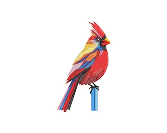Colorful Cardinal Embroidery Design, Cardinal Bird Machine Embroidery Design For Men, Women, Girls