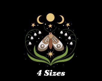 Moth With Stars and Moon Embroidery Design (Digital Download)