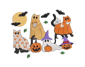 Diseño de bordado de gato fantasma de Halloween: Archivo de máquina Spooky Boo (descarga instantánea)