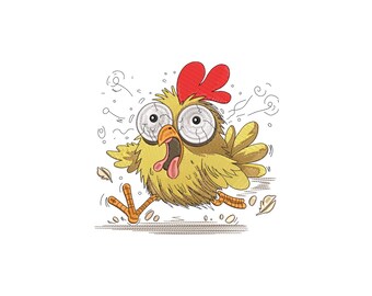 Crazy Chicken Embroidery Design, Funny Chicken Machine Embroidery Design, 4 sizes Instant Download