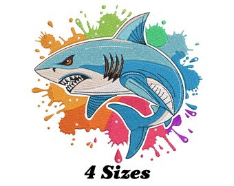 Colorful Shark Embroidery Design, Cute Shark Machine Embroidery Design, Shark Embroidery Design For Men, Women, Girls
