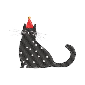 Christmas Lighting Cat Embroidery Design, Black Cat Machine Embroidery Design, Instant Download