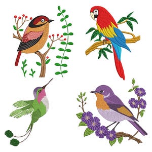 Floral Birds Machine Embroidery Design Bundle (Digital Download)