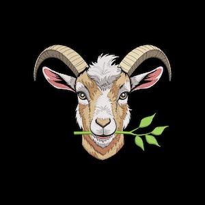 Goat Embroidery Design, Farm Animal with Branch Machine Embroidery File, Instant Download