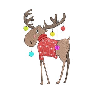 Lighting Moose Christmas Embroidery Design, Watercolor Moose Christmas Embroidery Design, Machine Embroidery Design, Digital Download