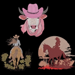 Cowgirl Embroidery Design Bundle: Whimsical Machine Embroidery (Digital Download)
