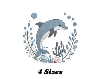 Blumen Delfin Stickerei Design, Delfin Maschinenstickerei, Delfin Stickerei Design Für Männer, Frauen, Mädchen