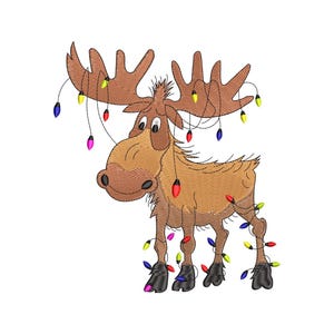 Lighting Moose Christmas Embroidery Design, Moose Christmas Embroidery Design, Machine Embroidery Design, 5 Sizes, Digital Download