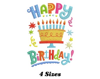 Happy Birthday Machine Embroidery Design: Cake & Candles (Digital Download)