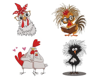 Funny Chicken Embroidery Design: Whimsical Machine Embroidery (Digital Download)
