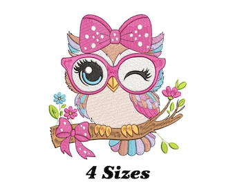 Owl With Glasses Embroidery Design, Cute Owl Machine Embroidery Design, Owl With Glasses Embroidery Design For Men, Women, Girls