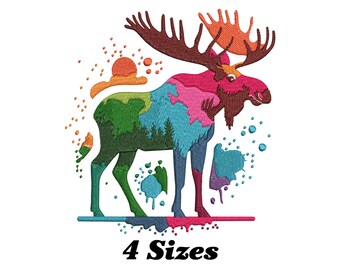 Colorful Moose Machine Embroidery Design (Digital Download)