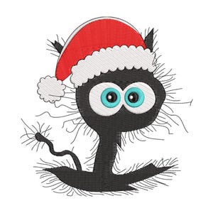 Black Cat Christmas Embroidery Design: Meowy Christmas (Instant Download)