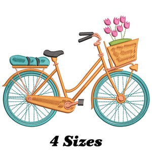 Fiets met bloemenmand borduurontwerp, fiets machine borduurontwerp, fiets borduurontwerp voor mannen, vrouwen, meisjes