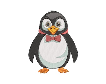 Penguin With Bow Embroidery Design, Penguin Machine Embroidery Design, 4 sizes Instant Download